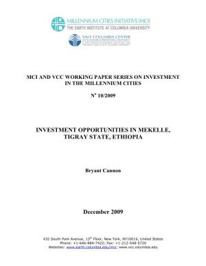 Investment Opportunities in Mekelle, Tigray State, Ethiopia