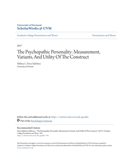 The Psychopathic Personality: Measurement, Variants, and Utility of the Construct