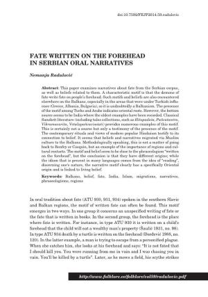 Fate Written on the Forehead in Serbian Oral Narratives