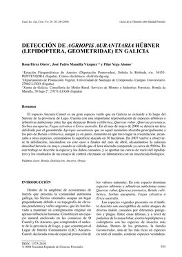 Detección De Agriopis Aurantiaria Hübner (Lepidoptera, Geometridae) En Galicia