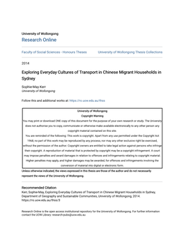 Exploring Everyday Cultures of Transport in Chinese Migrant Households in Sydney