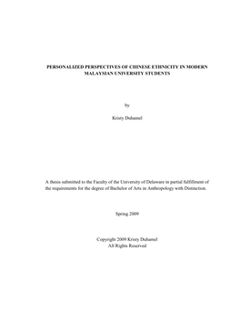 Personalized Perspectives of Chinese Ethnicity in Modern Malaysian University Students