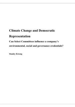 Climate Change and Democratic Representation Can Select Committees Influence a Company’S Environmental, Social and Governance Credentials?