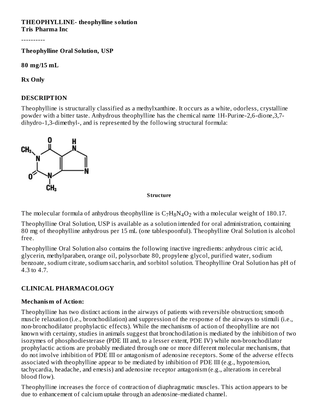 Theophylline Oral Solution, USP 80 Mg/15 Mlrx Only