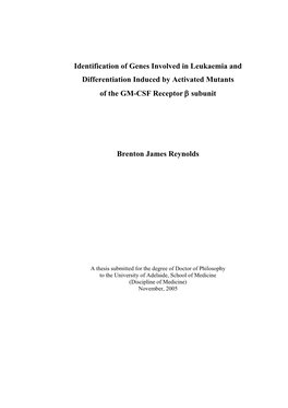 Identification of Genes Involved in Leukaemia and Differentiation Induced by Activated Mutants of the GM-CSF Receptor Β Subunit