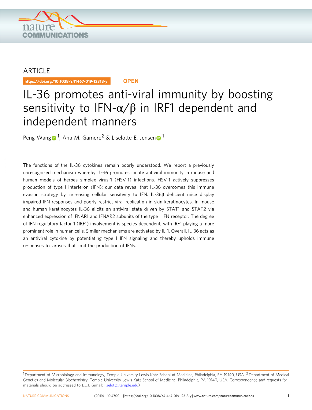 IL-36 Promotes Anti-Viral Immunity by Boosting Sensitivity to IFN-Î