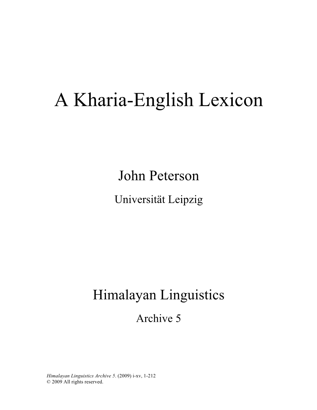 A Kharia-English Lexicon