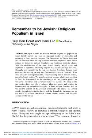 Remember to Be Jewish: Religious Populism in Israel