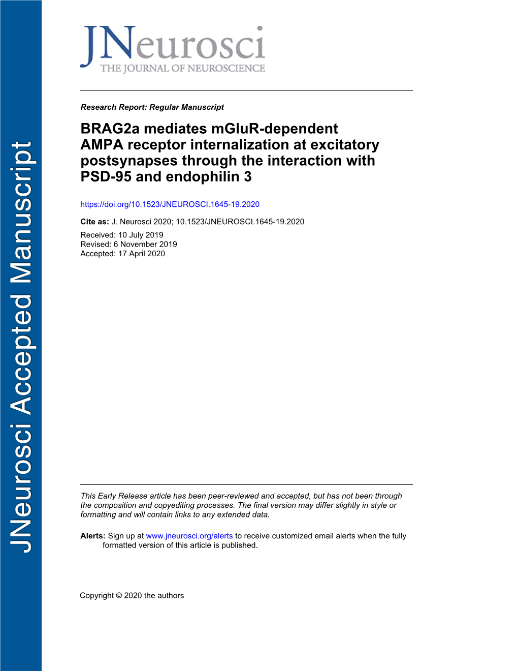 Brag2a Mediates Mglur-Dependent AMPA Receptor Internalization At