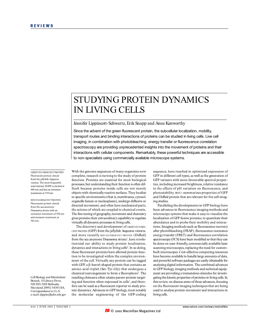 Studying Protein Dynamics in Living Cells