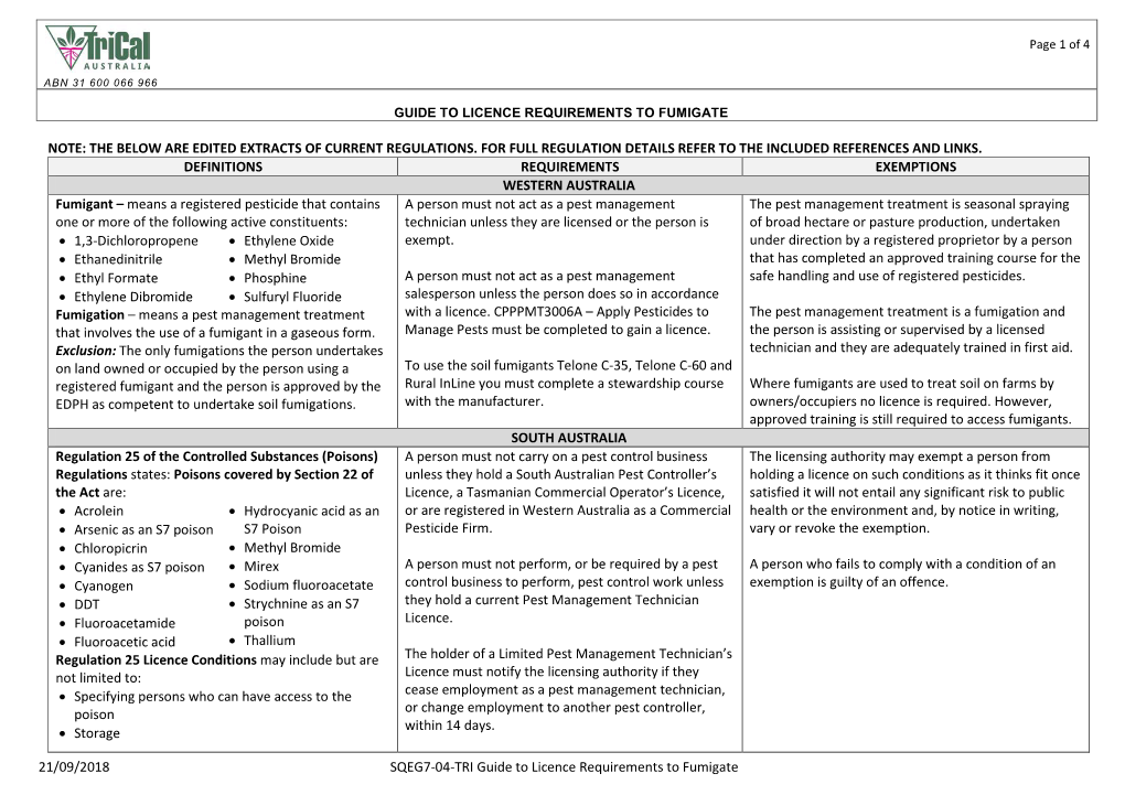 SQEG7-04-TRI Guide to Licence Requirements to Fumigate