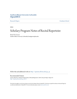 Scholary Program Notes of Recital Repertoire Brent M