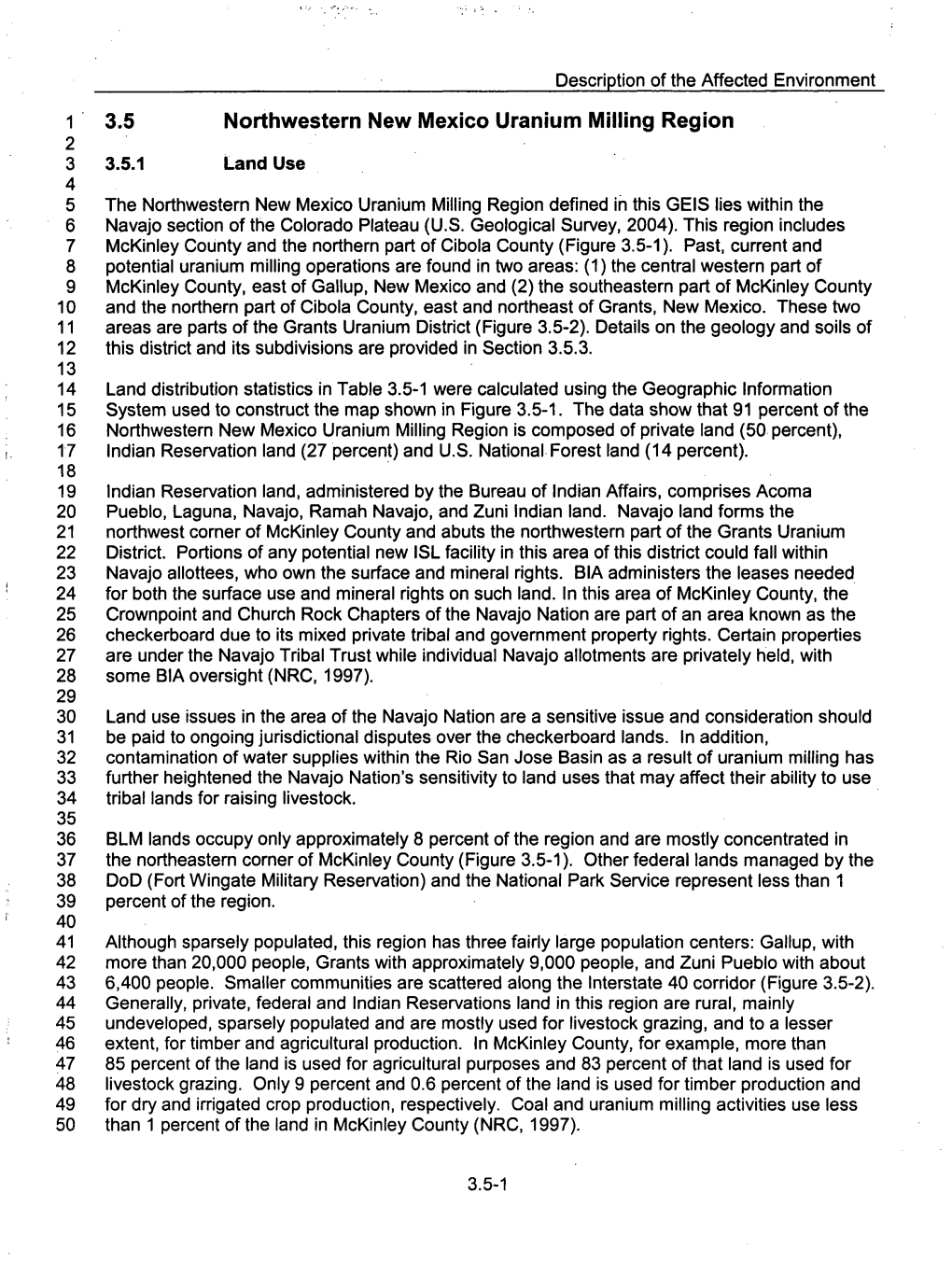 1 *3.5 Northwestern New Mexico Uranium Milling Region