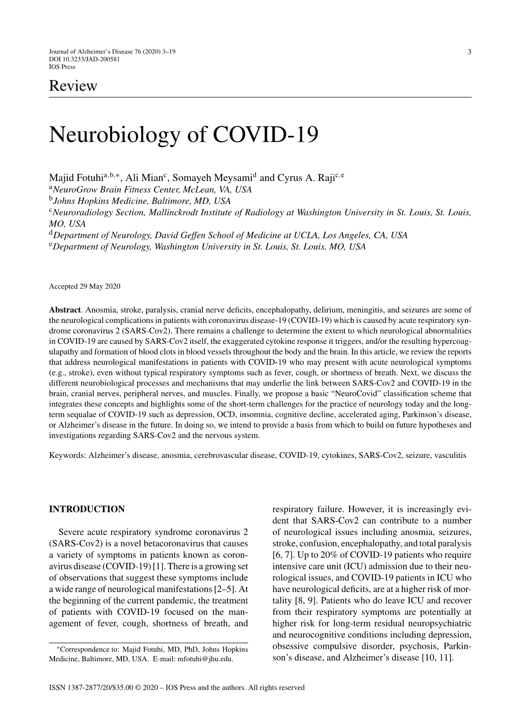 Neurobiology of COVID-19