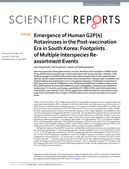 Emergence of Human G2P[4] Rotaviruses in the Post-Vaccination Era in South Korea: Footprints of Multiple Interspecies Re-Assortm