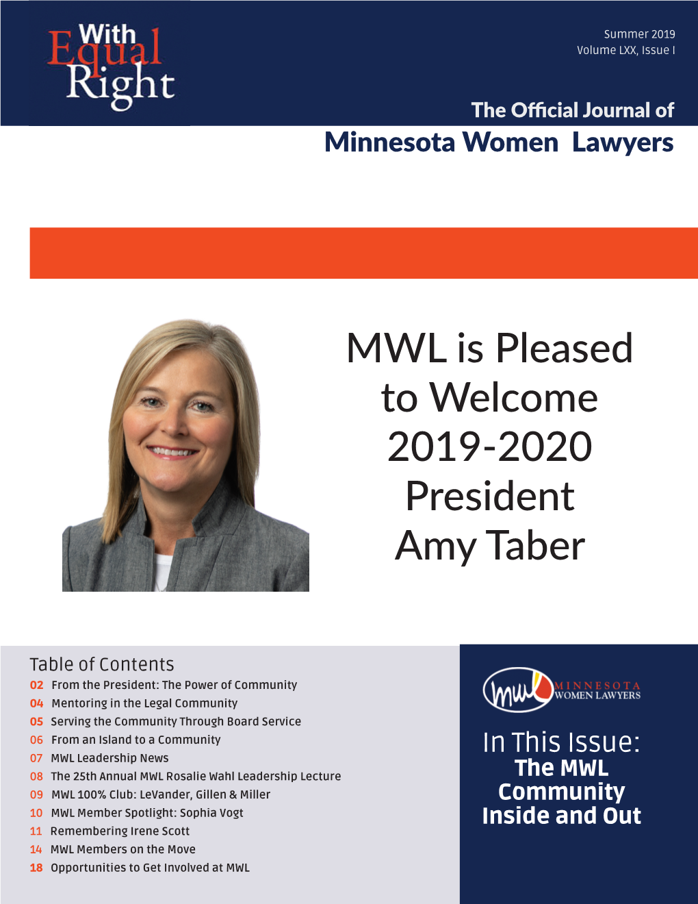 MWL Is Pleased to Welcome 2019-2020 President Amy Taber