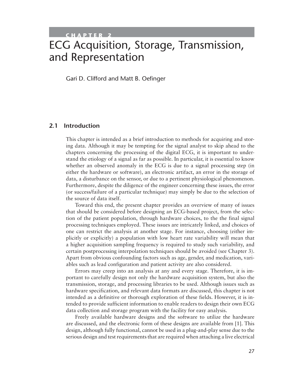 ECG Acquisition, Storage, Transmission, and Representation