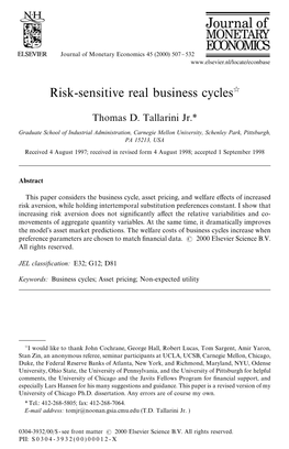 Risk-Sensitive Real Business Cyclesଝ