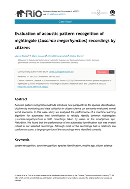 Evaluation of Acoustic Pattern Recognition of Nightingale (Luscinia Megarhynchos) Recordings by Citizens