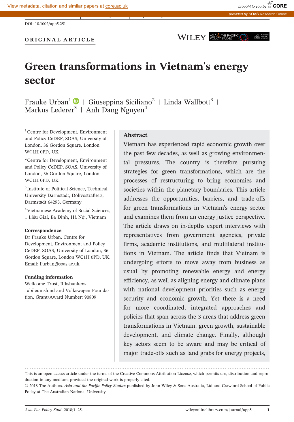 Green Transformations in Vietnam's Energy Sector