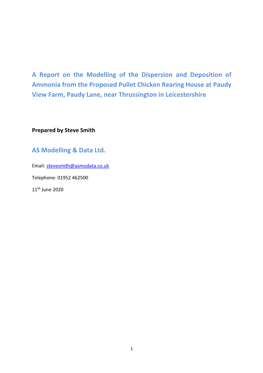 A Report on the Modelling of the Dispersion and Deposition Of