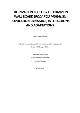 Podarcis Muralis): Population Dynamics, Interactions and Adaptations