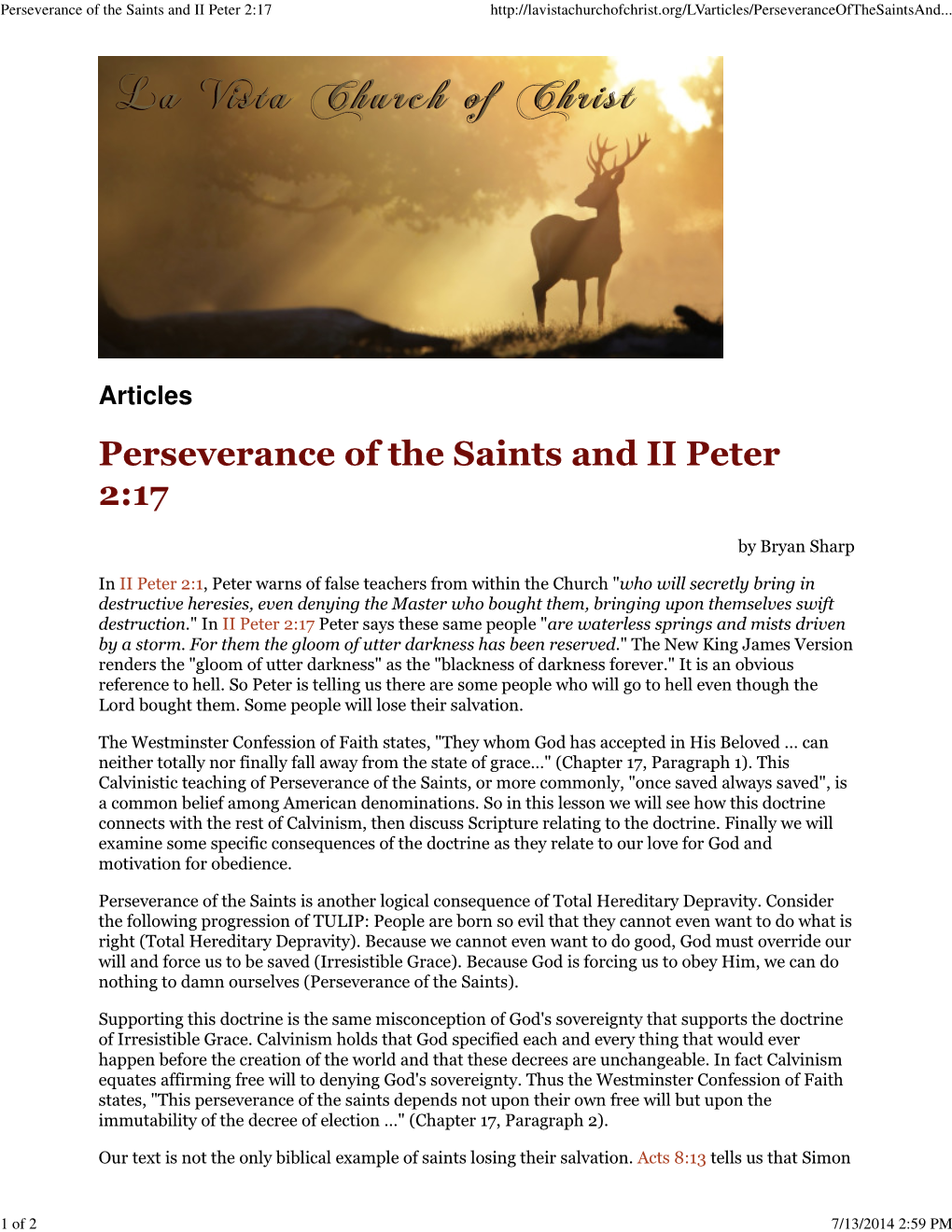 Perseverance of the Saints and II Peter 2:17