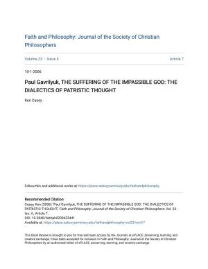 Paul Gavrilyuk, the SUFFERING of the IMPASSIBLE GOD: the DIALECTICS of PATRISTIC THOUGHT