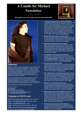 A Candle for Michael Newsletter May 2019 Sharing MJ News and Comment from the World Wide Web