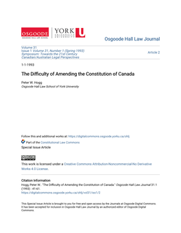 The Difficulty of Amending the Constitution of Canada