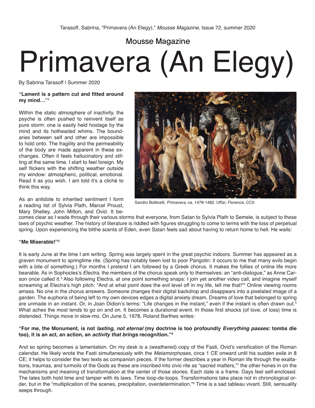 Mousse Magazine Primavera (An Elegy)