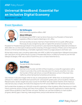 Universal Broadband: Essential for an Inclusive Digital Economy September 1, 2020