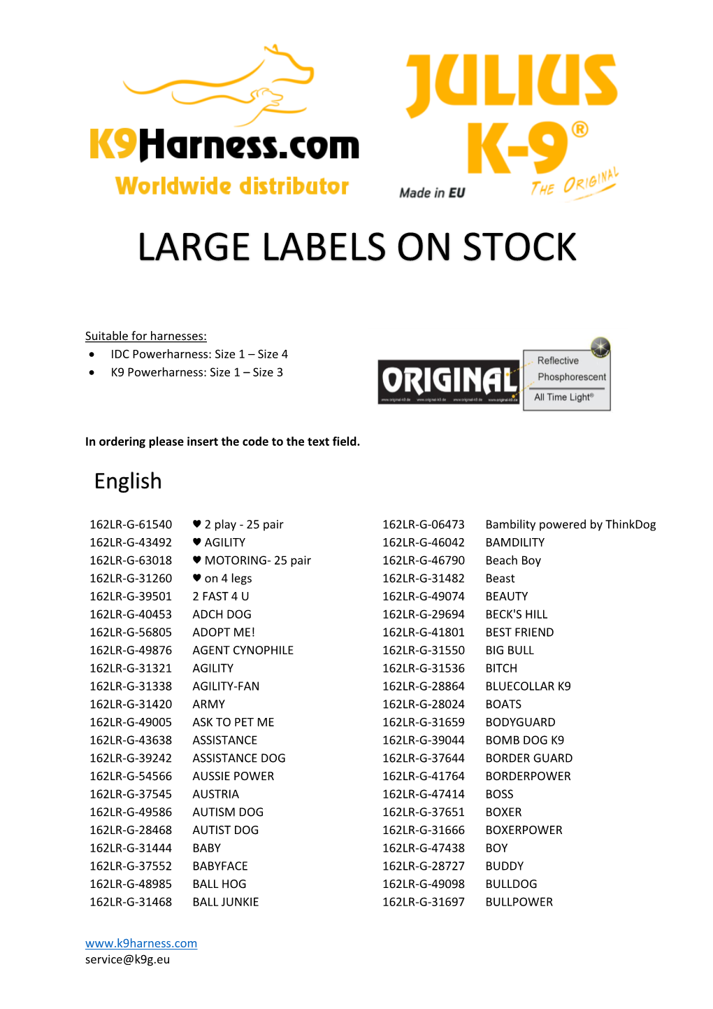 Large Labels on Stock