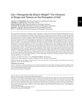Can I Recognize My Body's Weight? the Influence of Shape and Texture on the Perception of Self