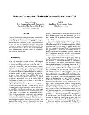 Behavioral Verification of Distributed Concurrent Systems with BOBJ