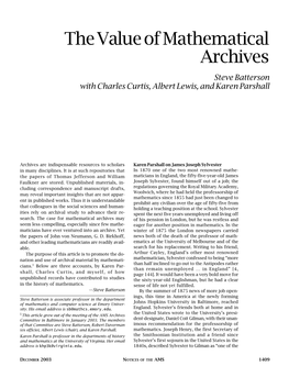 The Value of Mathematical Archives, Volume 50, Number 11