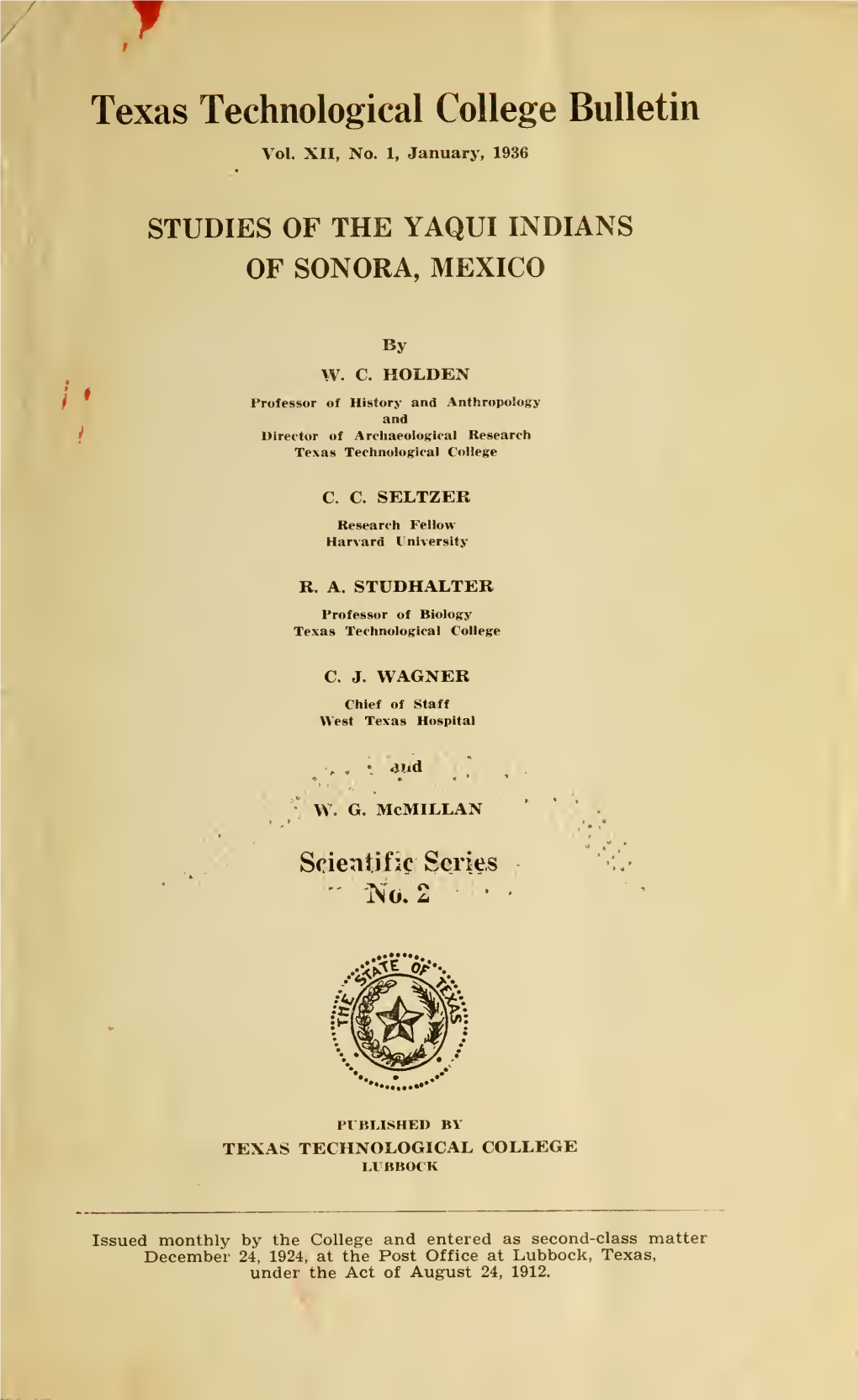 Studies of the Yaqui Indians of Sonora, Mexico