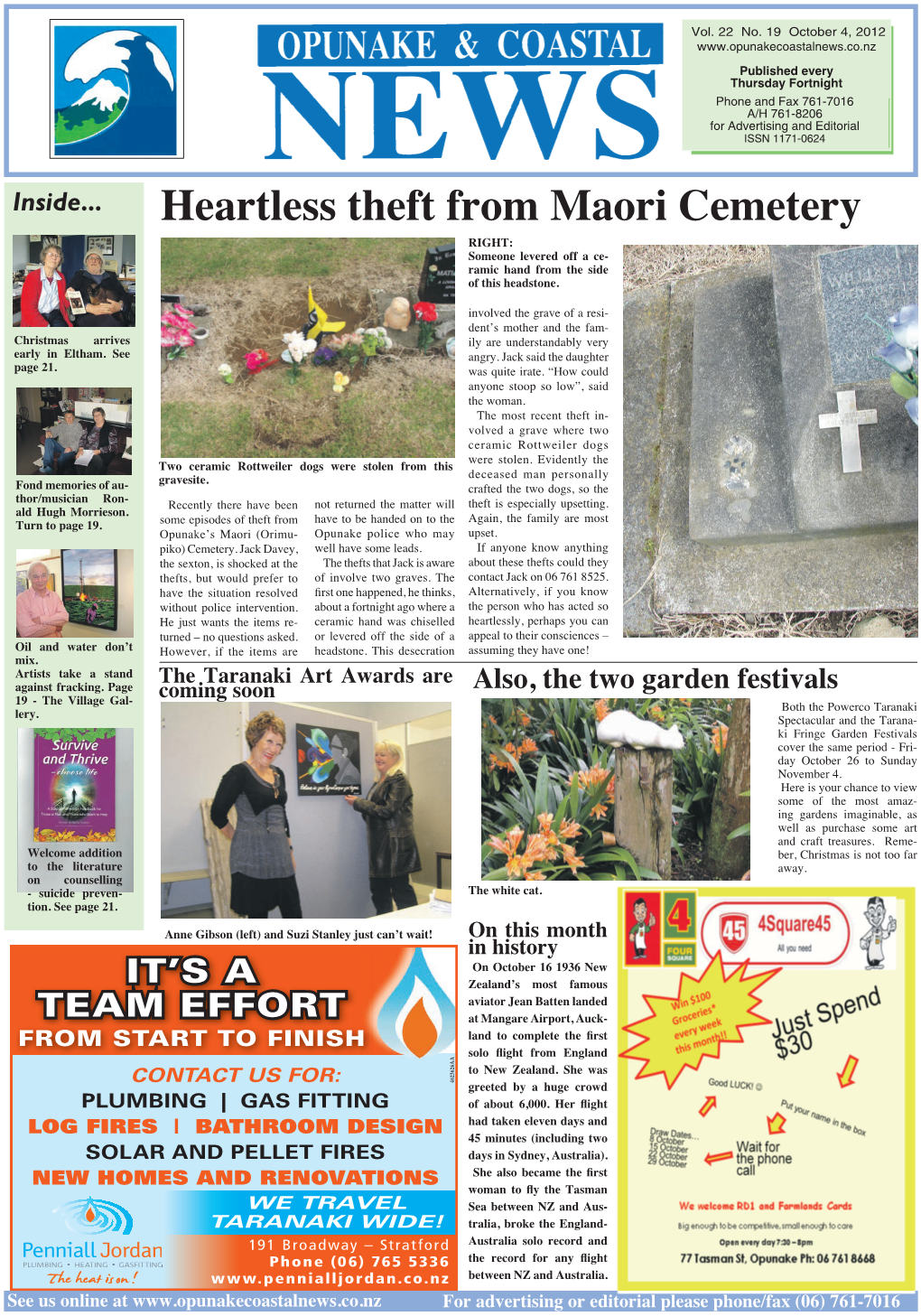 Heartless Theft from Maori Cemetery RIGHT: Someone Levered Off a Ce- Ramic Hand from the Side of This Headstone