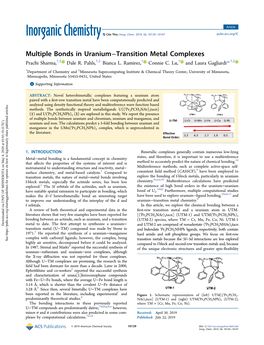 Multiple Bonds in Uranium−Transition Metal Complexes † ‡ † ‡ † † † ‡ Prachi Sharma, , Dale R