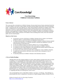 Core Knowledge Children's Literature Syllabus