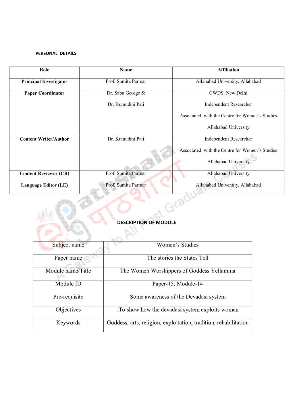 Subject Name Women's Studies Paper Name the Stories the States Tell