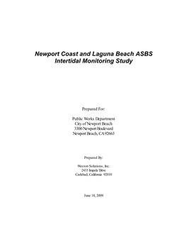 Newport Coast and Laguna Beach ASBS Intertidal Monitoring Study