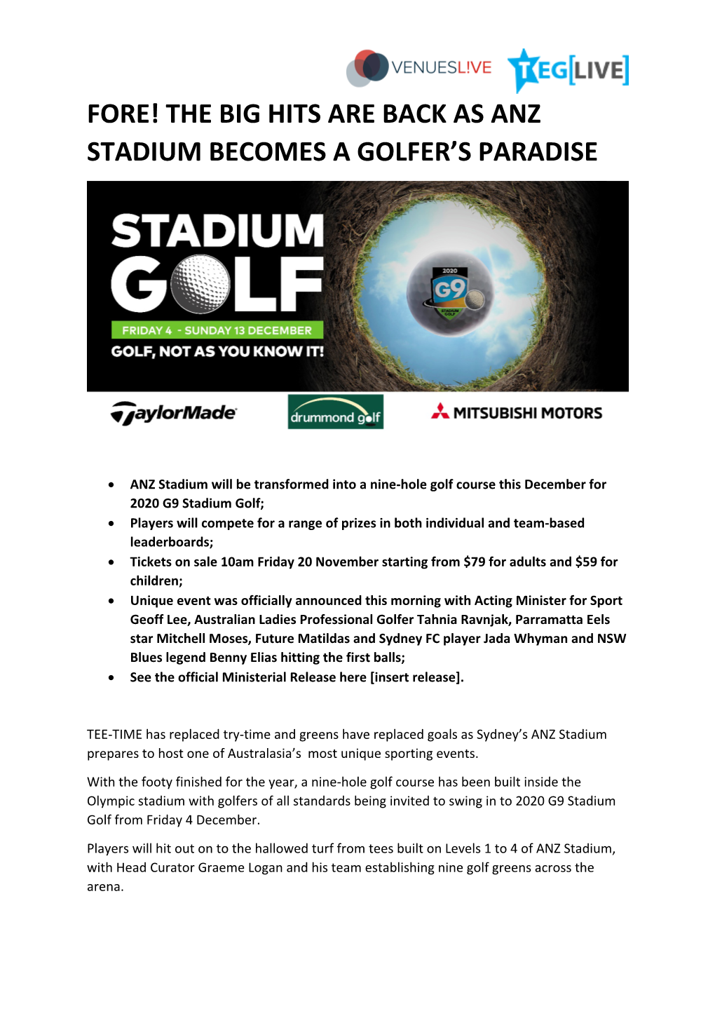 The Big Hits Are Back As Anz Stadium Becomes a Golfer's