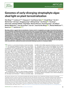 Genomes of Early-Diverging Streptophyte Algae Shed Light on Plant Terrestrialization