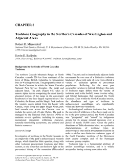 CHAPTER 6 Toolstone Geography in the Northern Cascades Of