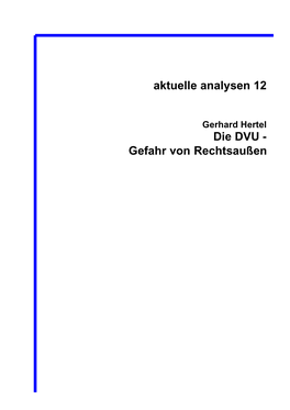 Aktuelle Analysen 12: Gerhard Hertel: Die DVU