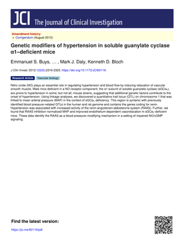 Genetic Modifiers of Hypertension in Soluble Guanylate Cyclase Α1–Deficient Mice