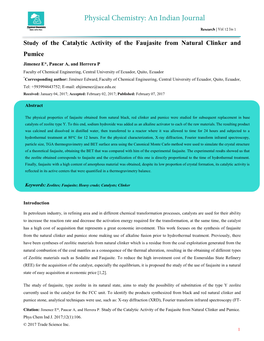 Study of the Catalytic Activity of the Faujasite from Natural Clinker And