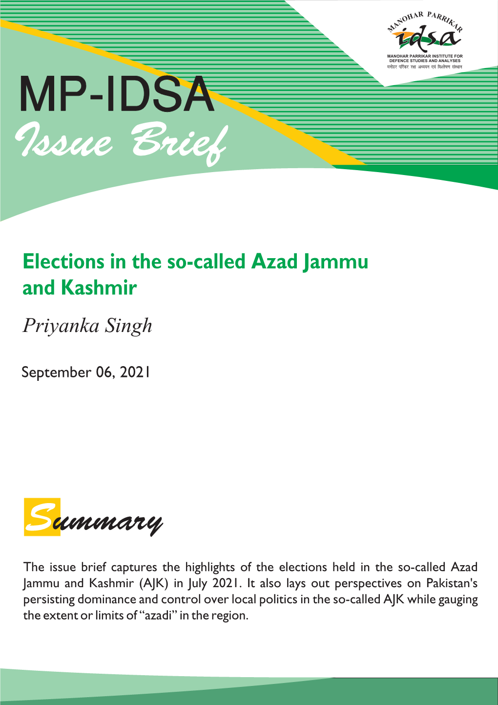 Elections in the So-Called Azad Jammu and Kashmir Priyanka Singh