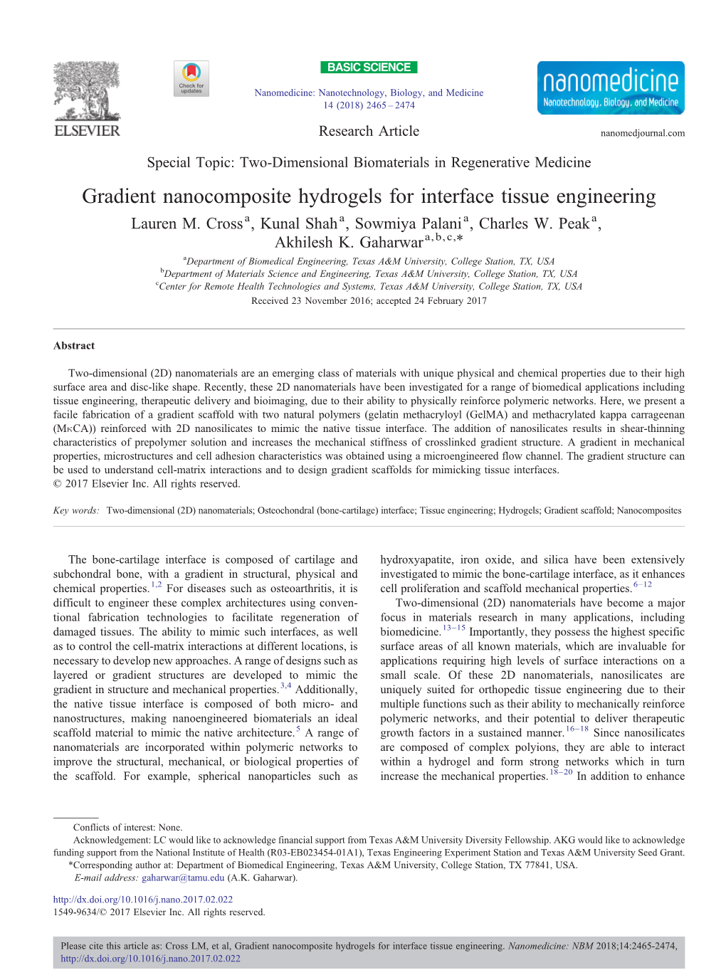 Gradient Nanocomposite Hydrogels for Interface Tissue Engineering Lauren M